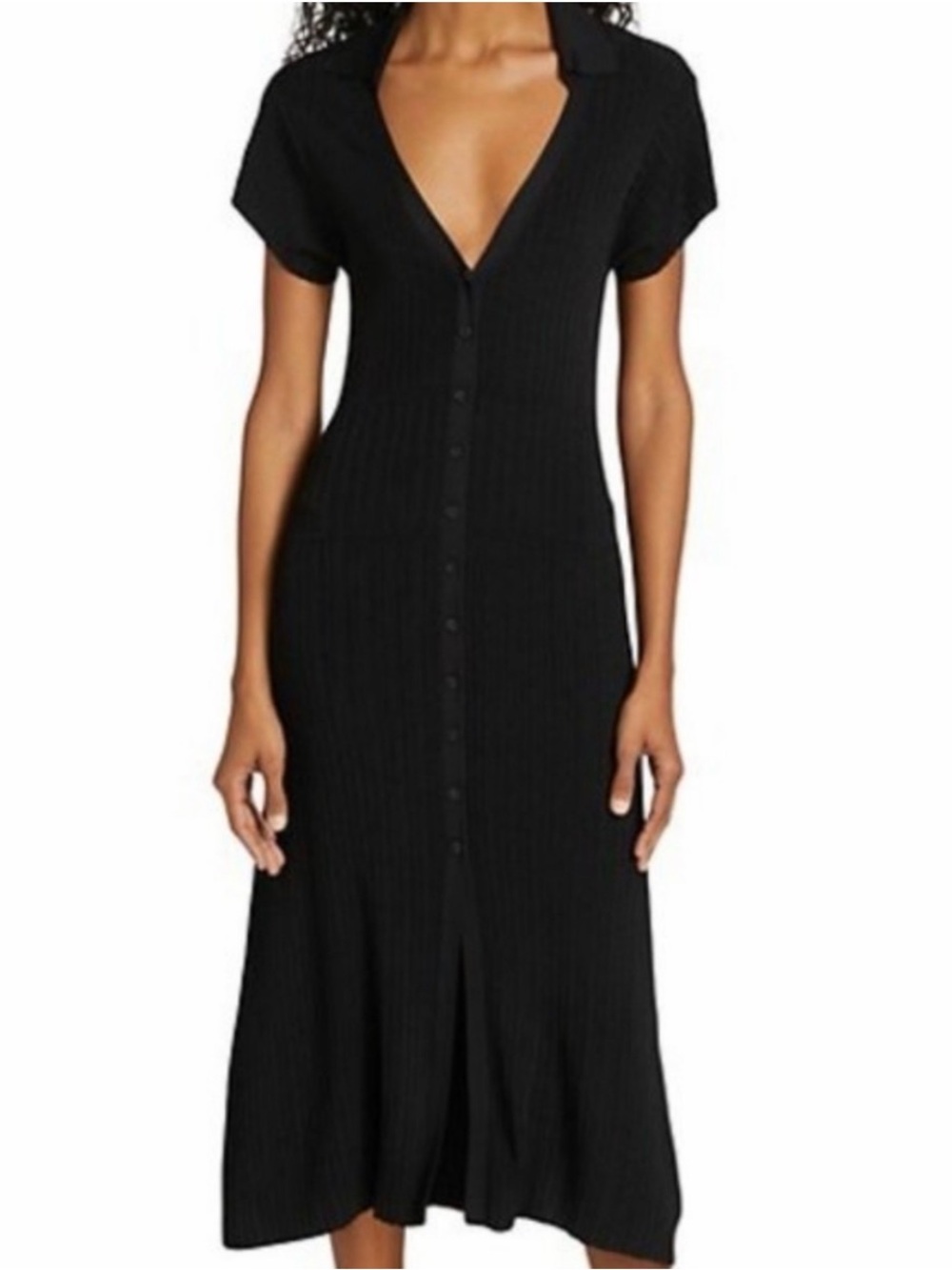 rag & bone Esme Black Button-Front Ribbed Collar Midi Dress size XS